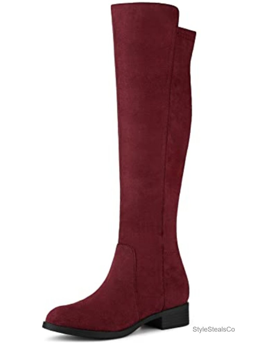 Faux Suede Chunky Heel Knee High Boots Side Zipper